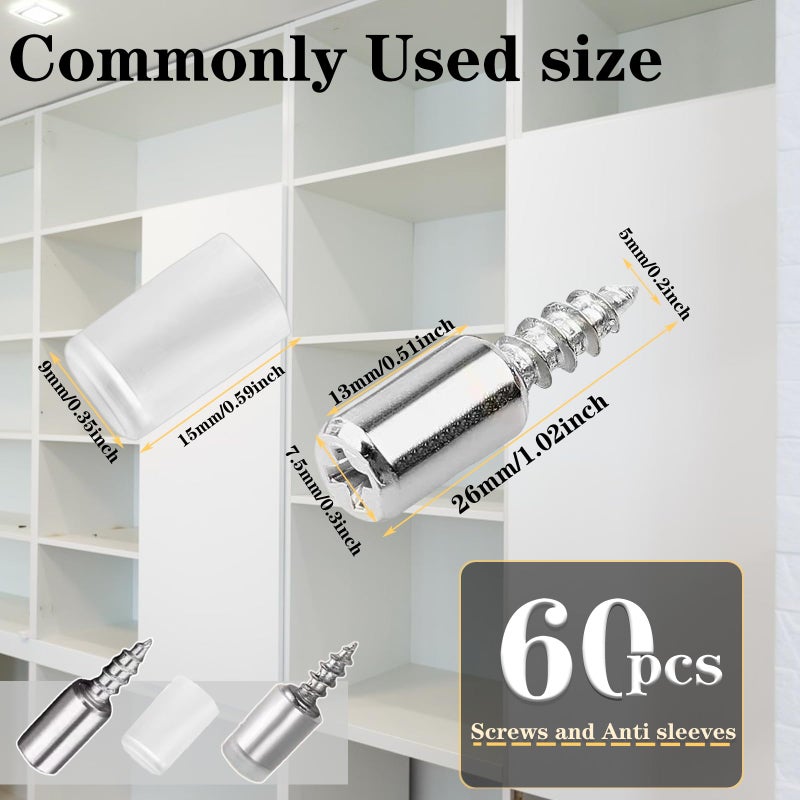 YudeWater 60PCS Shelf Pins with Non-Slip Sleeve, Self-Tapping Screws Cabinet Laminate Support, Nails, for Furniture & Bookcase Shelf Cabinet Closet (Translucent Color) - Image 2